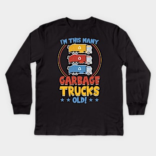 3rd Birthday I'm This Many Garbage Trucks Old Kids Long Sleeve T-Shirt